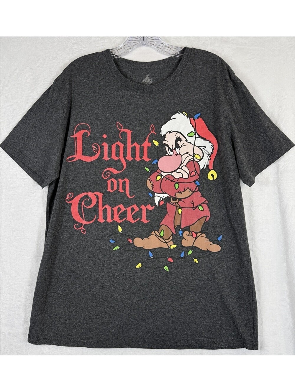 Disney Store Grumpy T Shirt Large Christmas Holiday Gray Short Sleeve Snow White